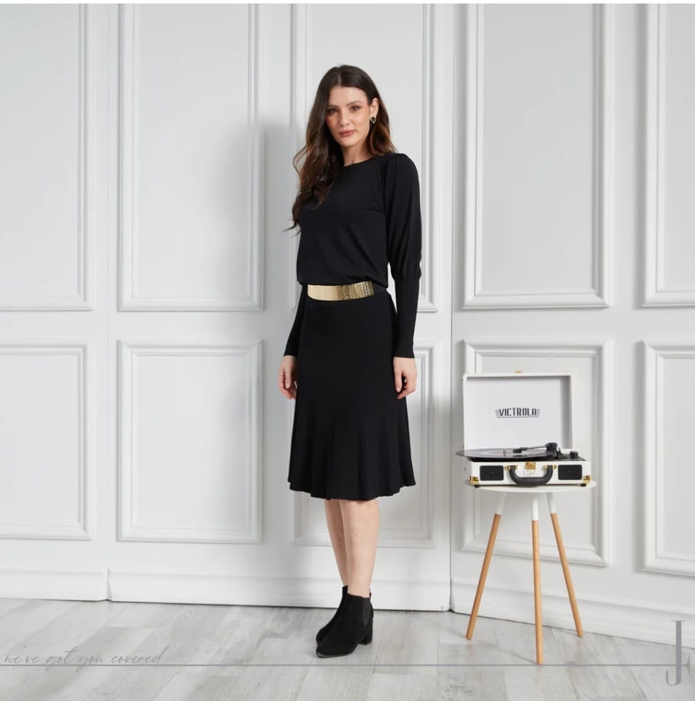 Japparel Black Rib Knit Flair Skirt 26" FW23-B5- 380