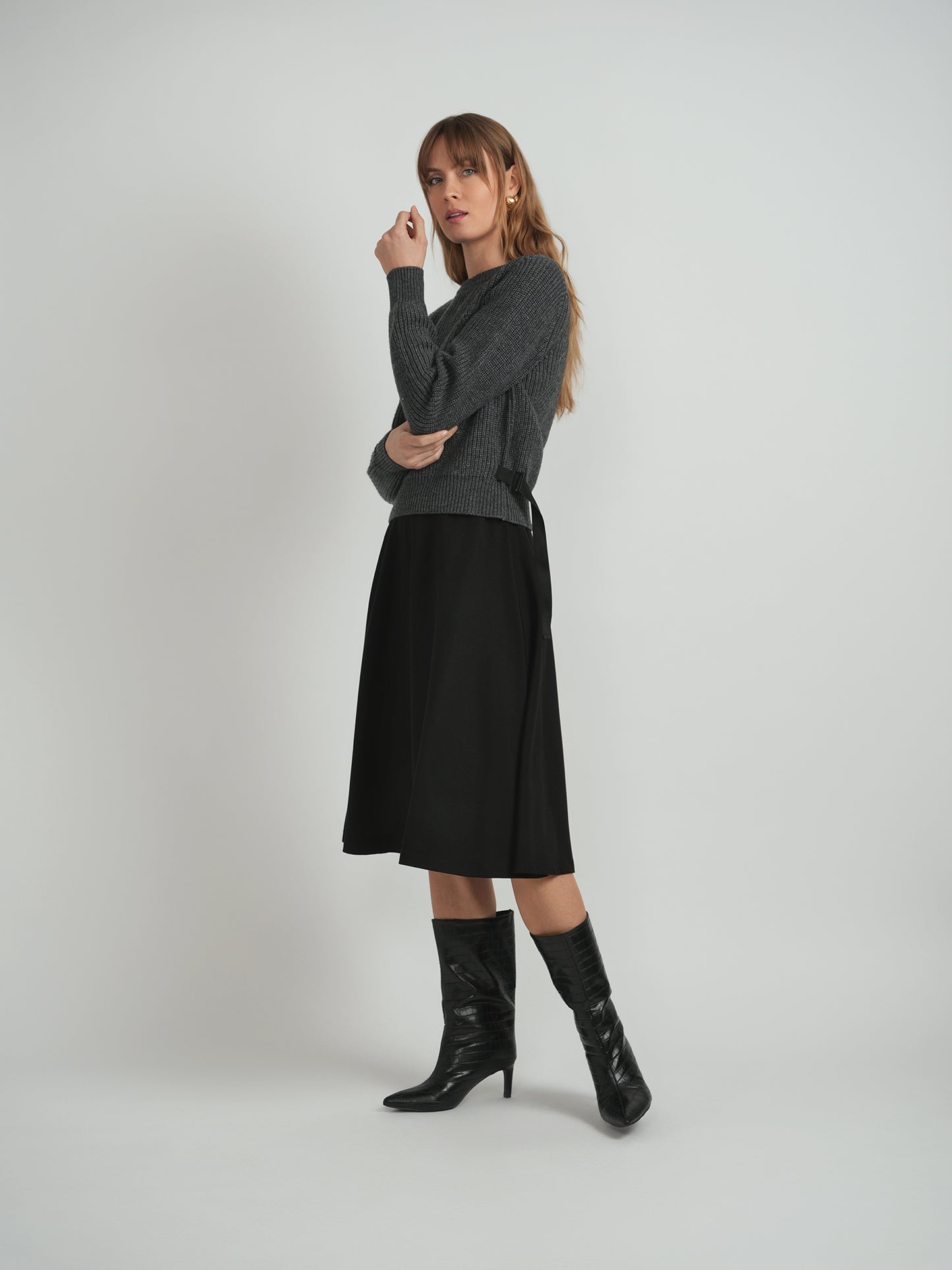 MiuMax Dark Grey Mix Cropped Sweater Wb5CM1621T