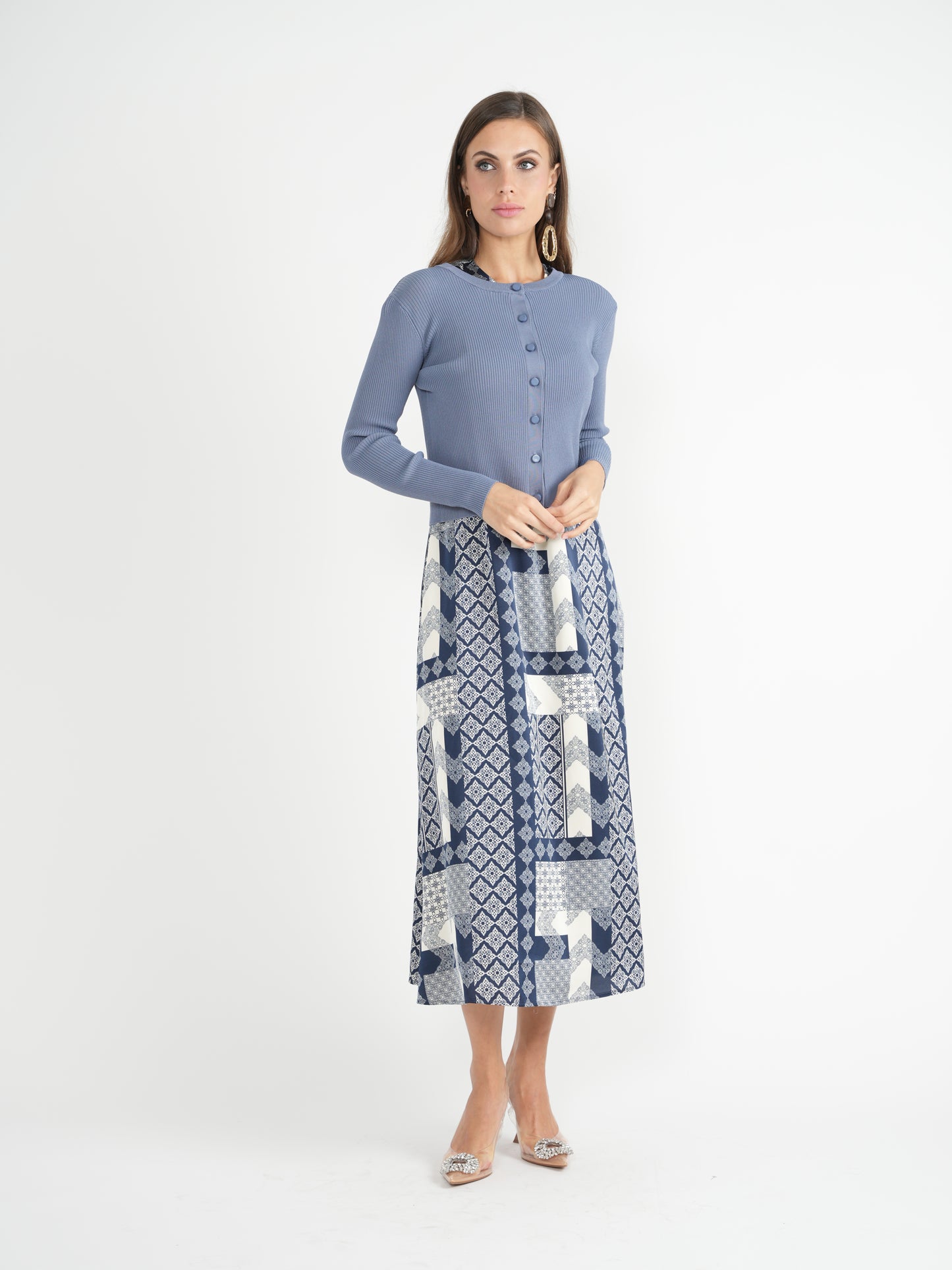 Qew Dusty Blue Cropped Knit Cardigan SB3CM8398TE