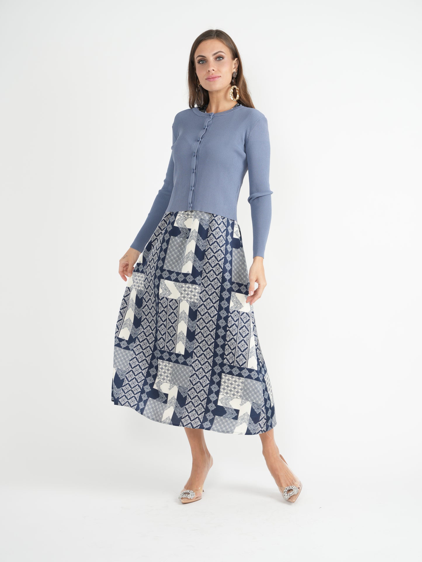 Qew Dusty Blue Cropped Knit Cardigan SB3CM8398TE