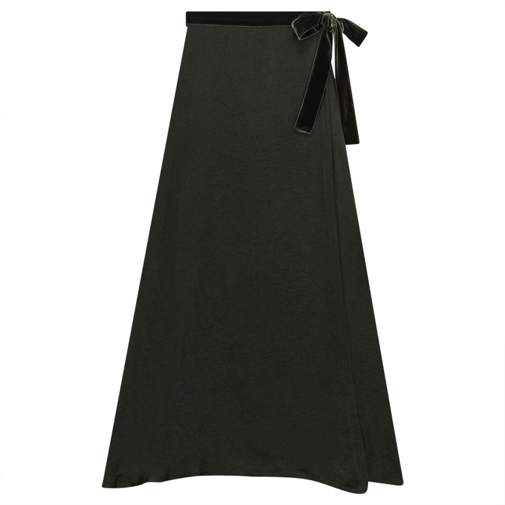 Noni Olive Woven Teen Wrap Around Skirt Long Length Side Belt At Waist DW3YT3448