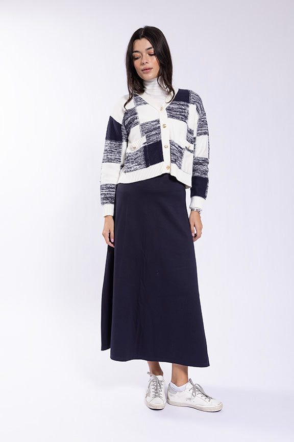 Latitude Ivory/navy Brushed Checkered Cardigan LA364