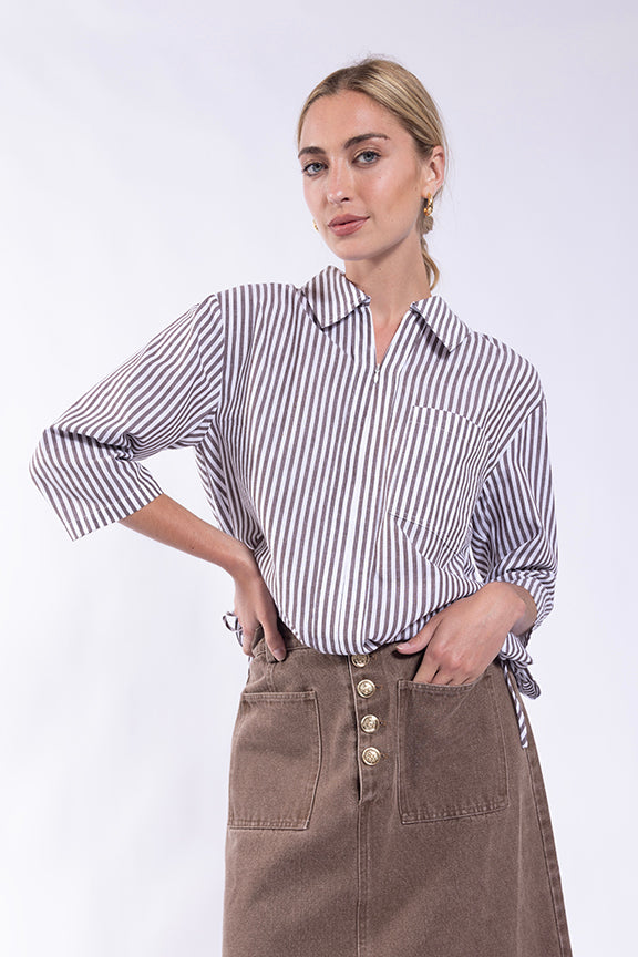 Latitude Chocolate Striped Blouse LA495C