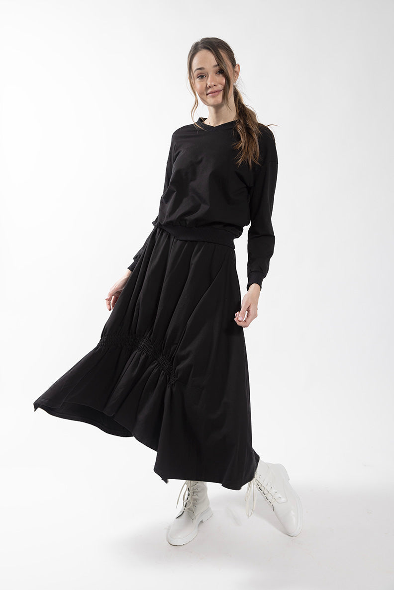 Monn Black Elastic Detail Sweatshirt Skirt 301