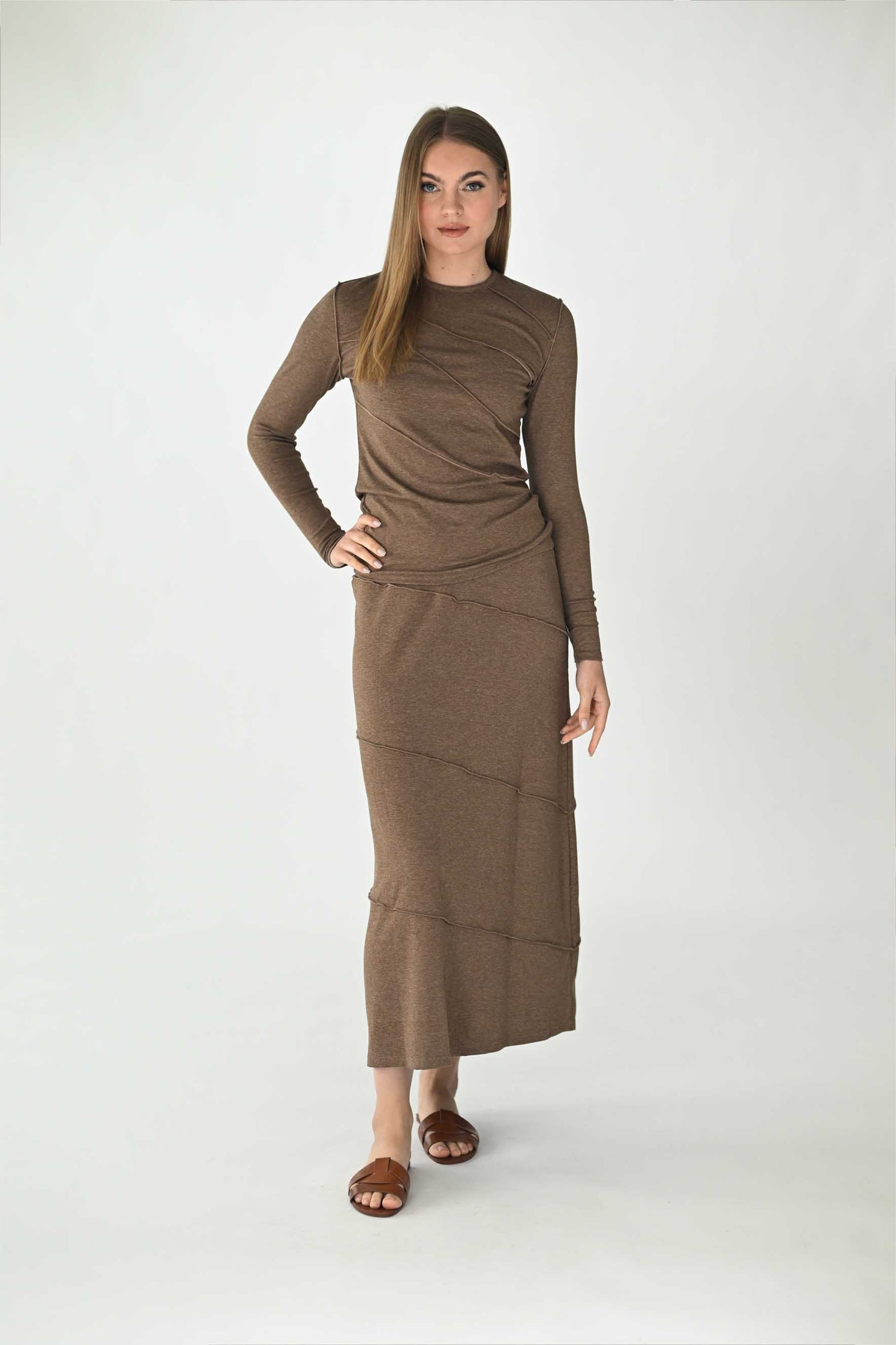 Monn Mocha Outside Stitch Skirt M388M