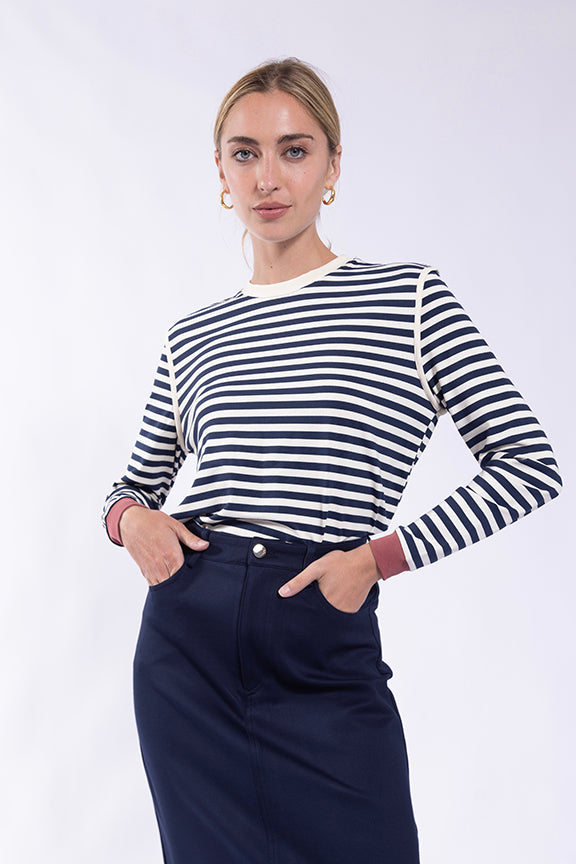 Monn Navy/Cream Striped Tee M632N