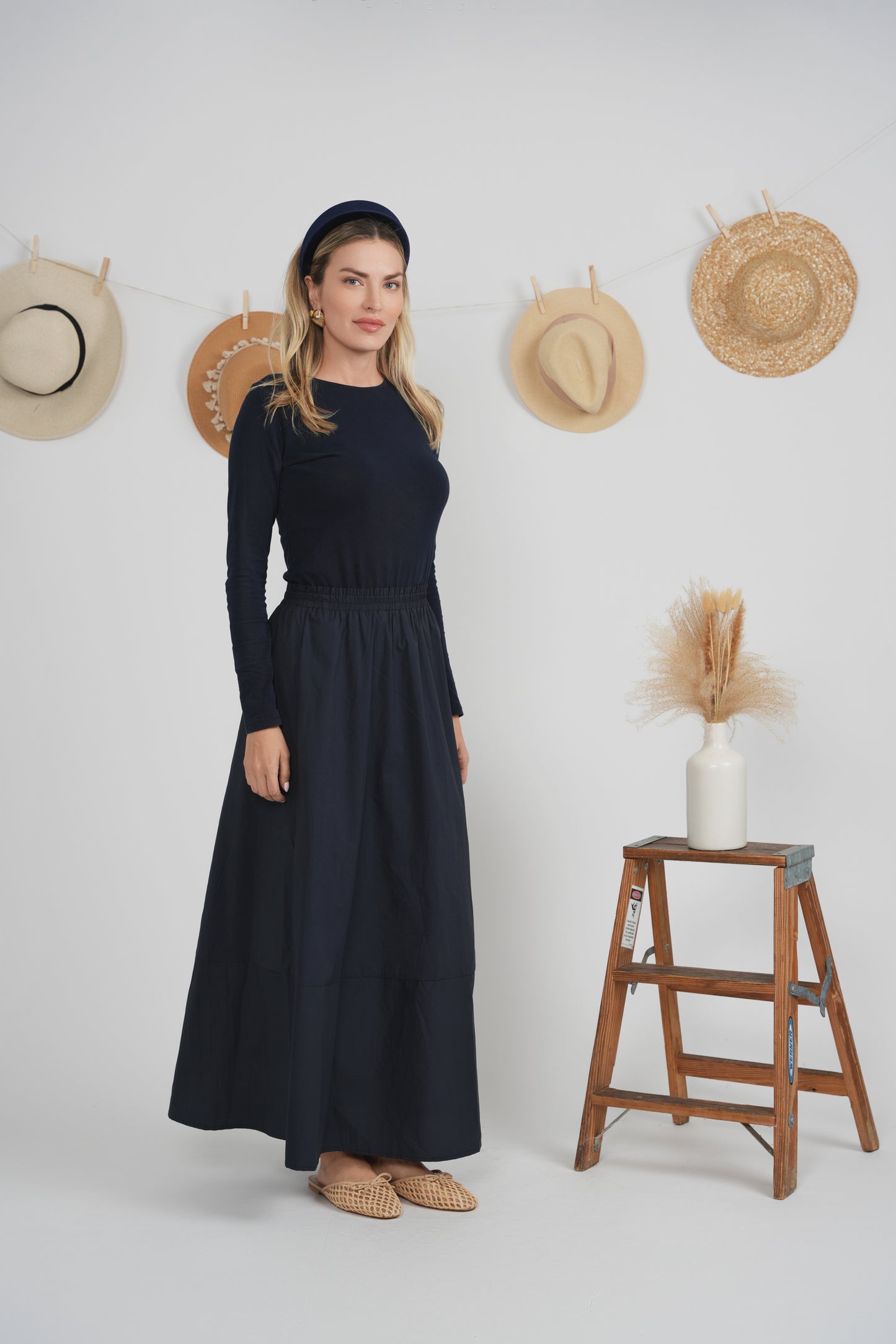 EUX Navy Paperbag Maxi Skirt SB6CM2088SL