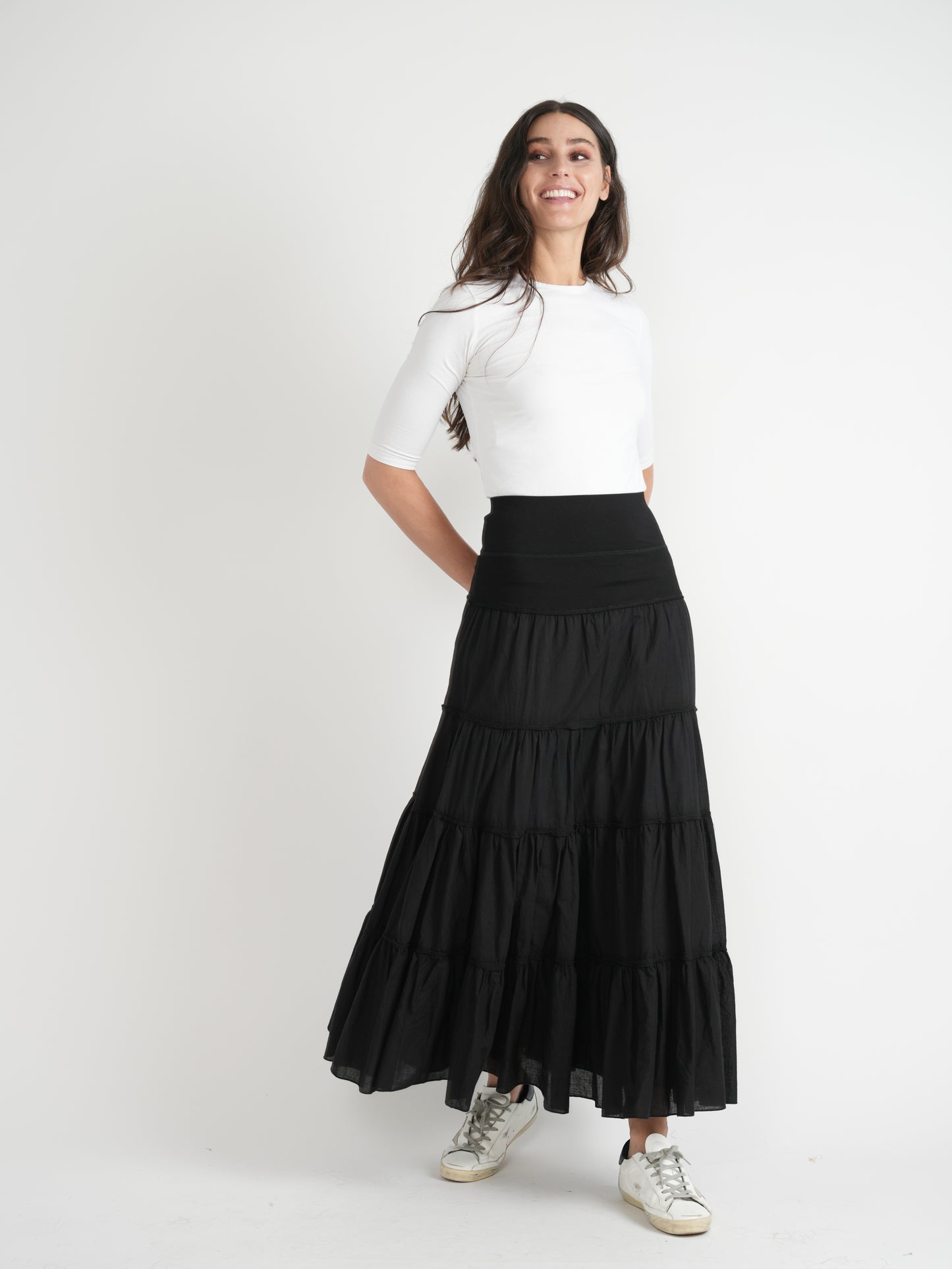 Red Myth Black Long Shirring Skirt SA9CM314L