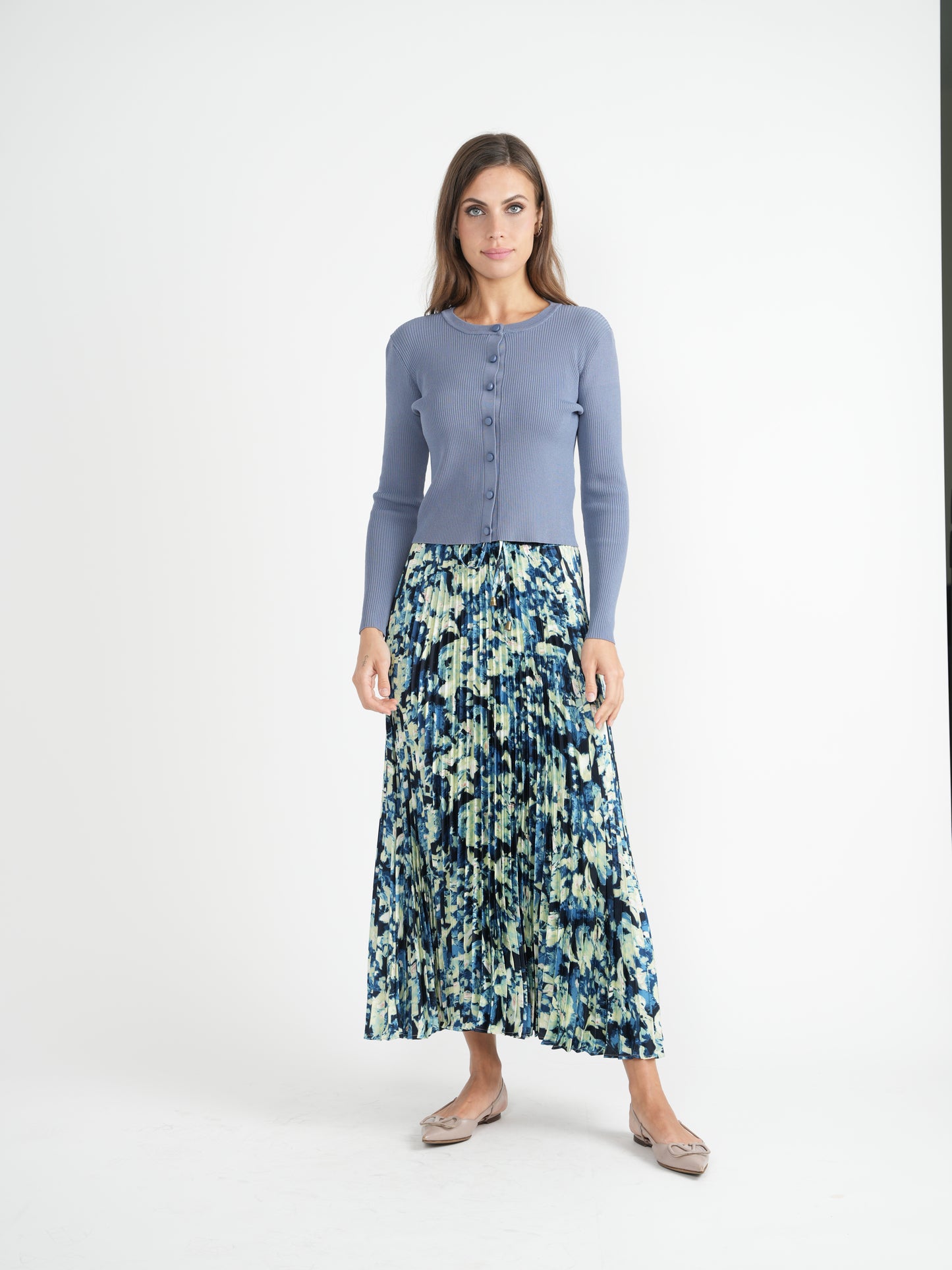 Qew Dusty Blue Cropped Knit Cardigan SB3CM8398TE