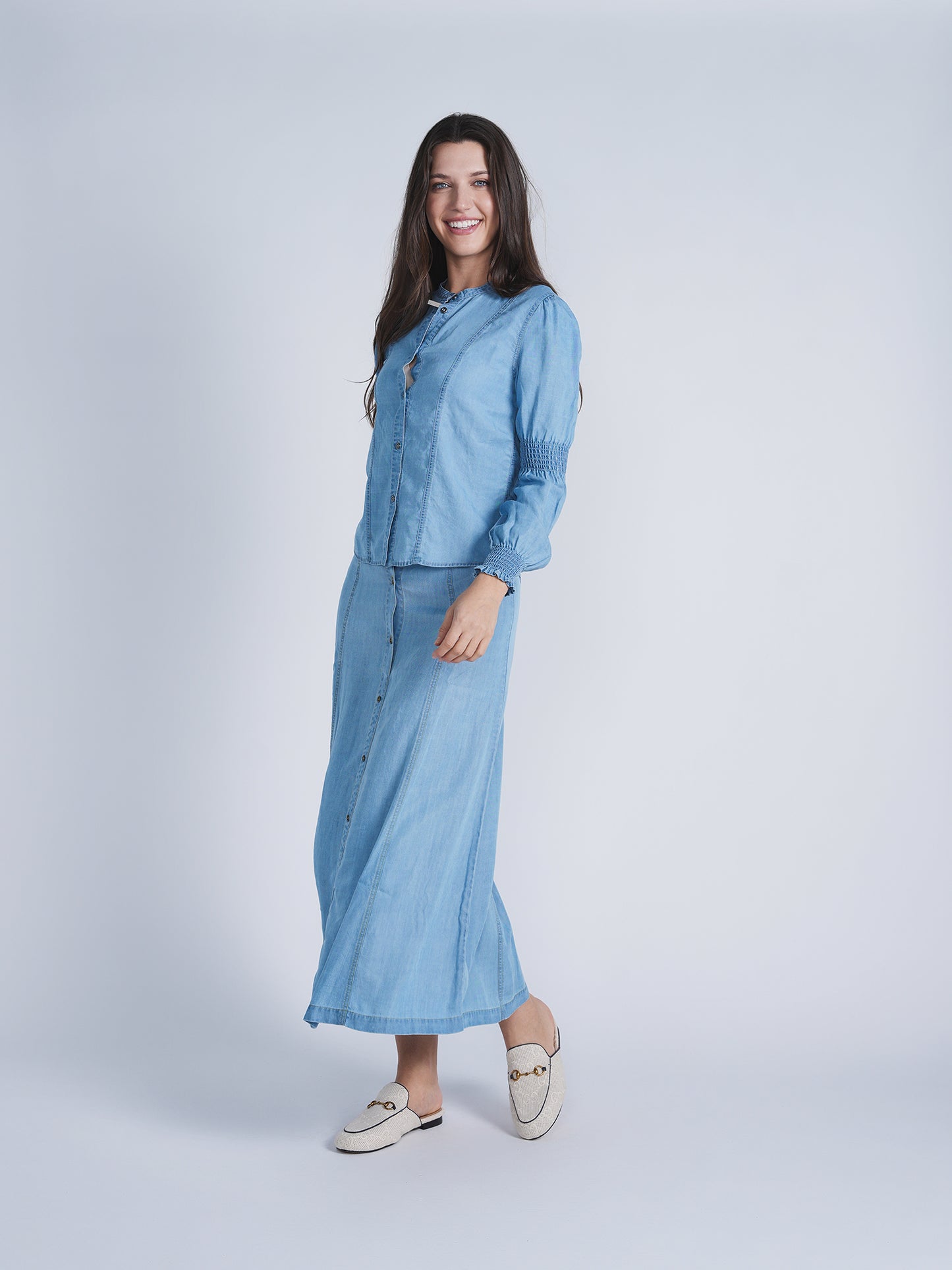 Ginger Light Denim Panel Maxi Skirt SB4CPT5044S