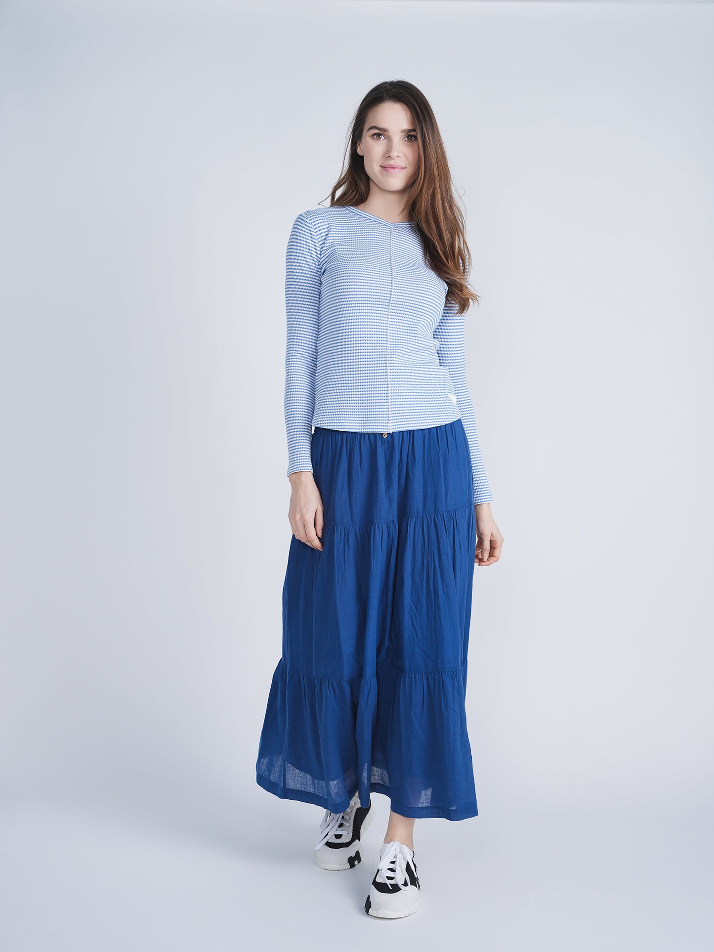FYI Denim/White Striped V neck Top SB4CPT5103TV