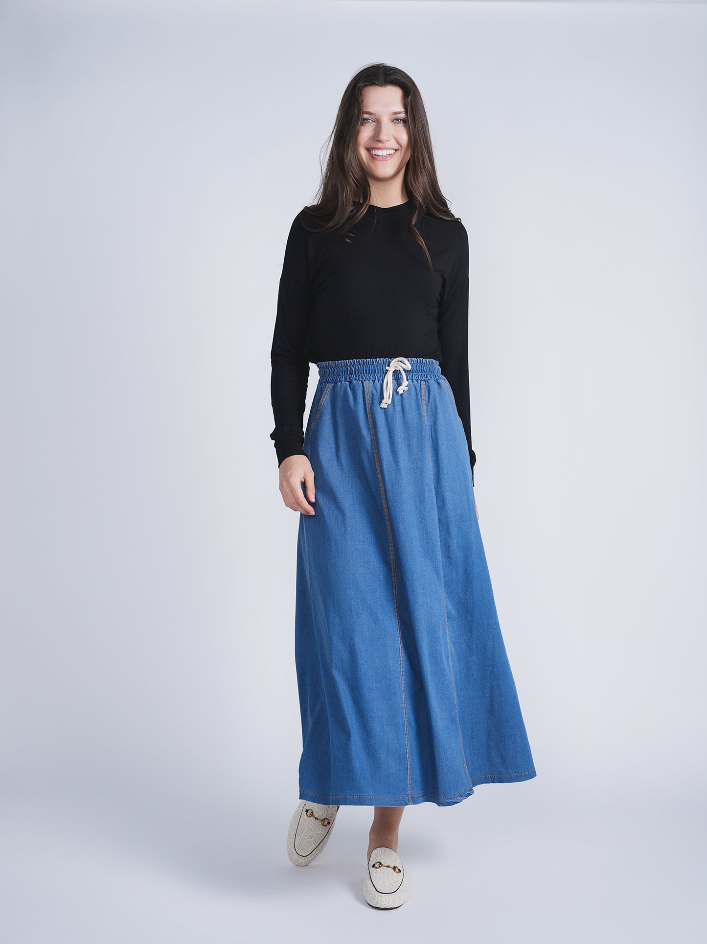 Unclear Medium Denim Long Skirt SB4CYT2303SL