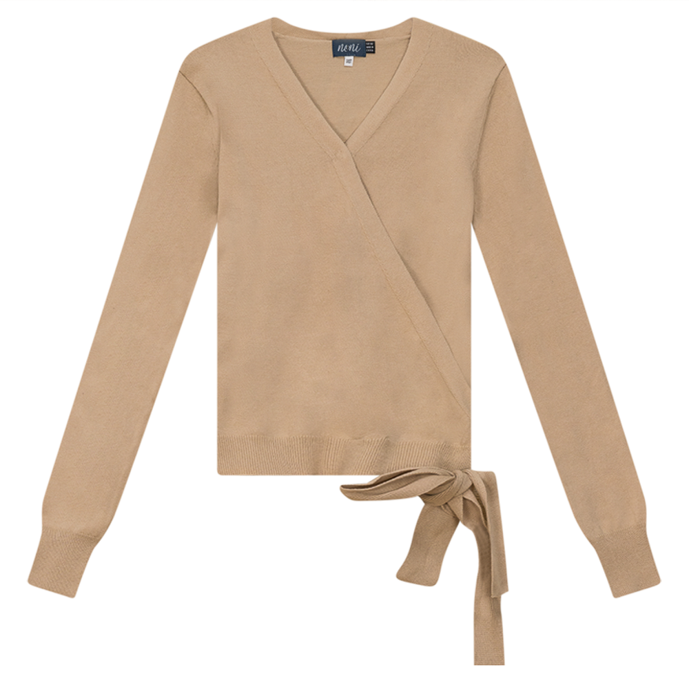 Noni Beige Wrap Knit Top SB4CYT2385