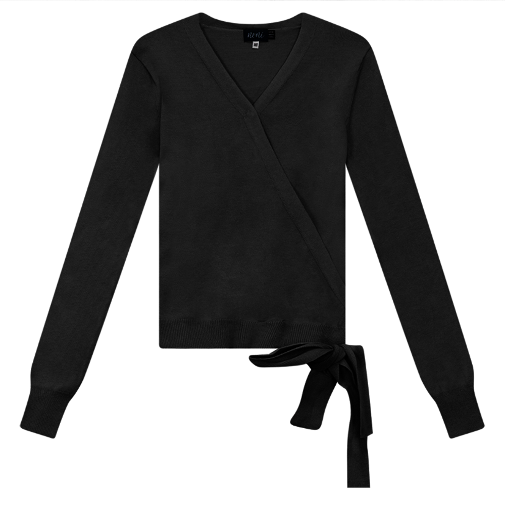 Noni Black Wrap Knit Top SB4CYT2385