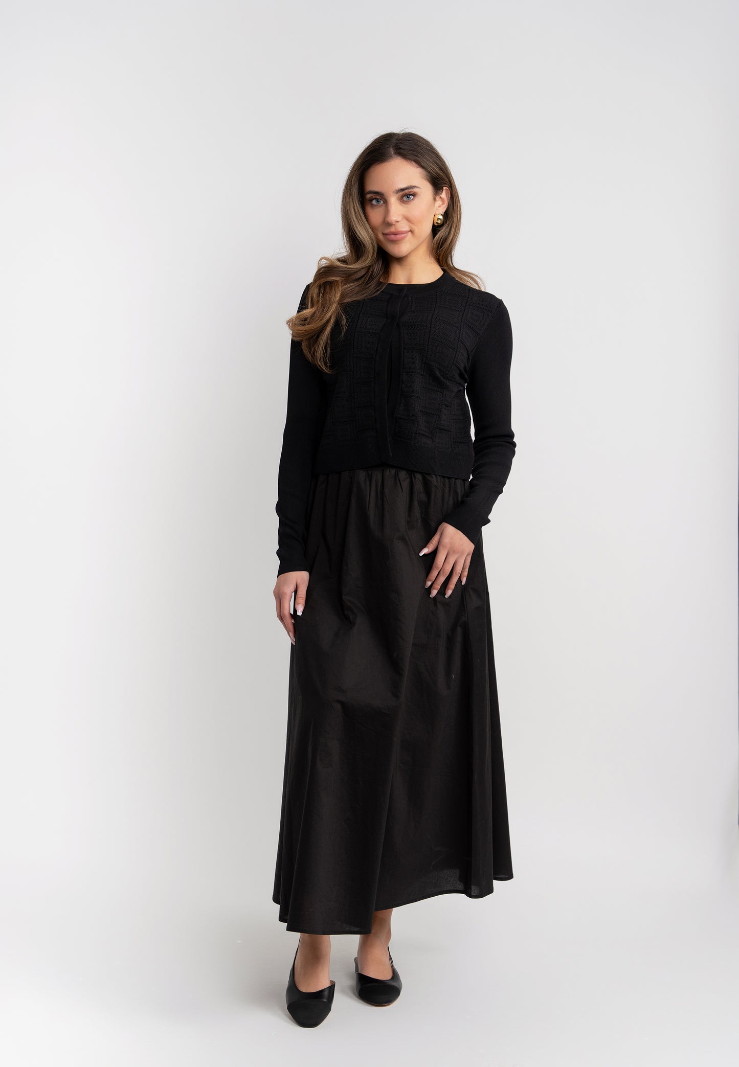 Aspect Black Pointelle Knit Cardigan SB5CPT7156