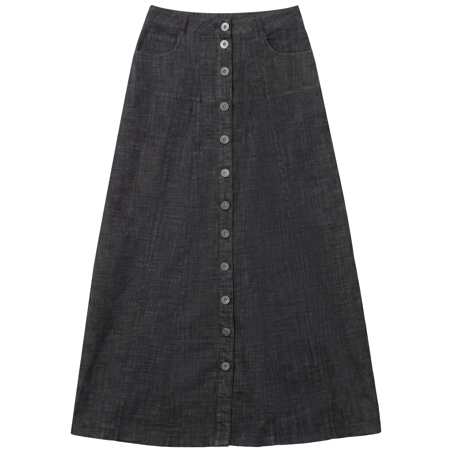 Faves Black Denim Button Maxi Skirt SB6CM1916SL