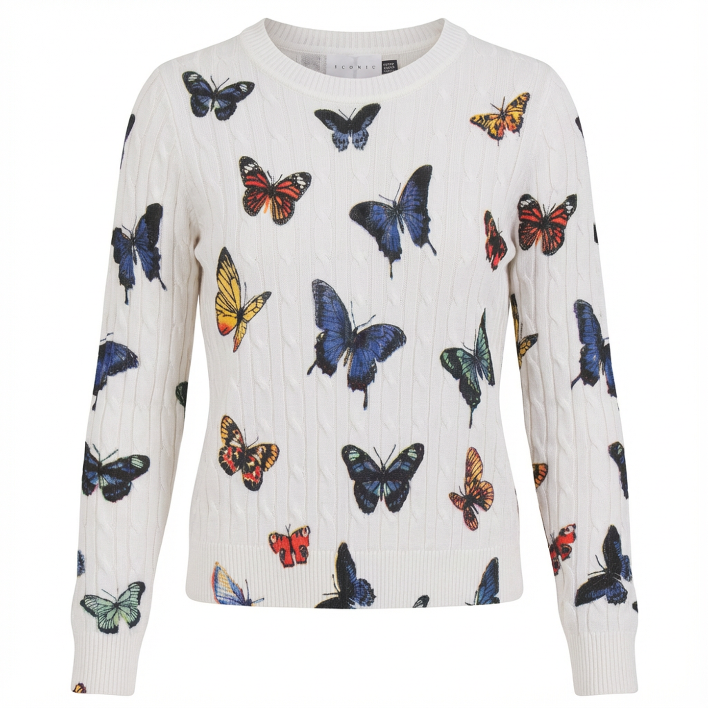 Iconic White Printed Cable Sweater SB6CM2047TE