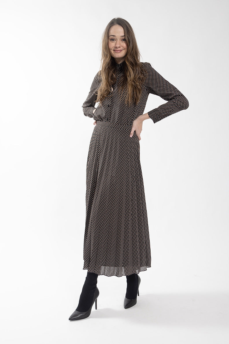 Static Black/Multi Geo Print Pleated Skirt 894