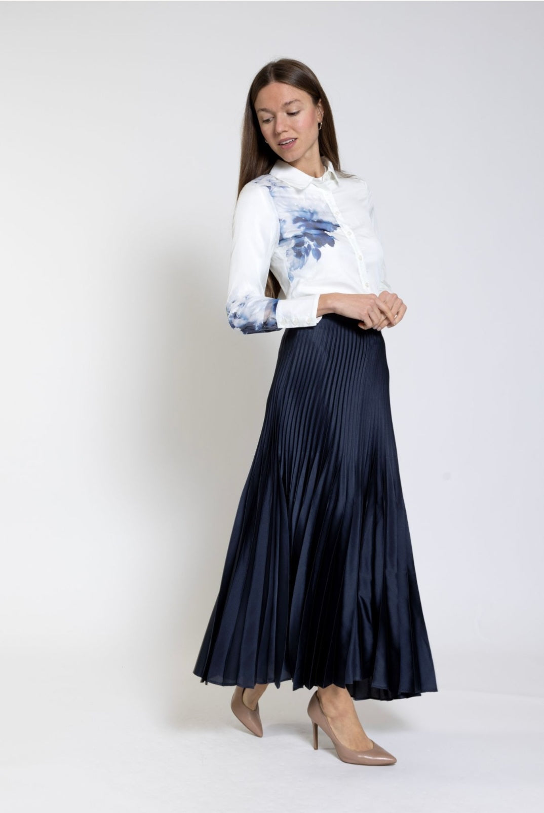 LA Simona Navy Pleated Skirt MWS2448-A