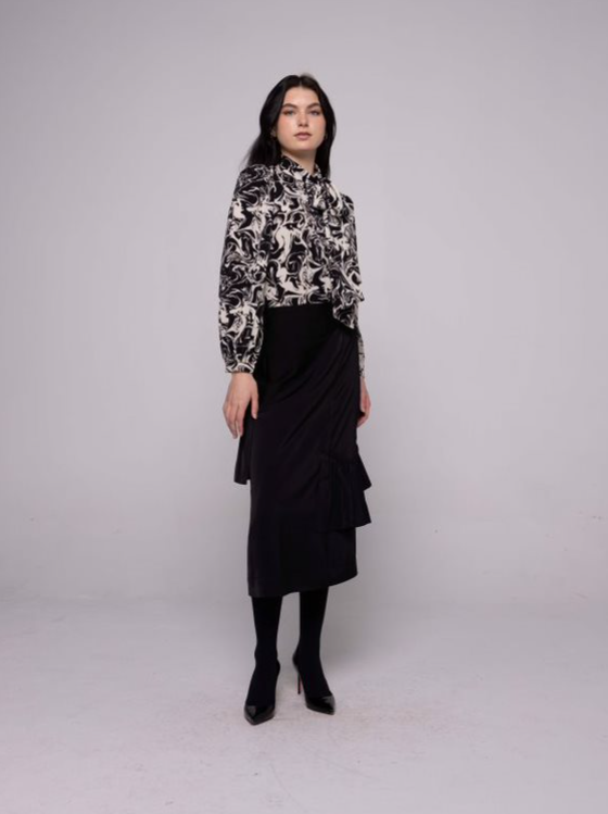 Edera by Ivee Black Satin Ruffle Skirt 23687