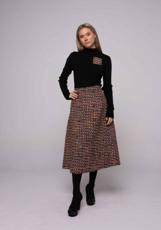Edera By Ivee Black/White Tweed Pocket Ribbed Top 23682