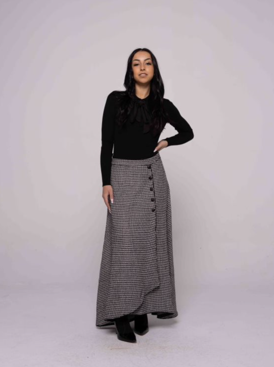 Edera By Ivee Black/White/Gold Straight Wrap Skirt 23702