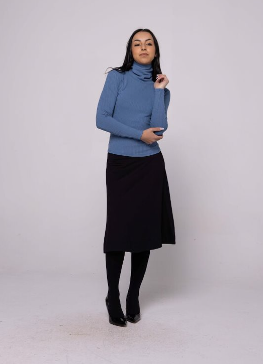 Ivee Smokey Blue Wide Ribbed Turtleneck 23658