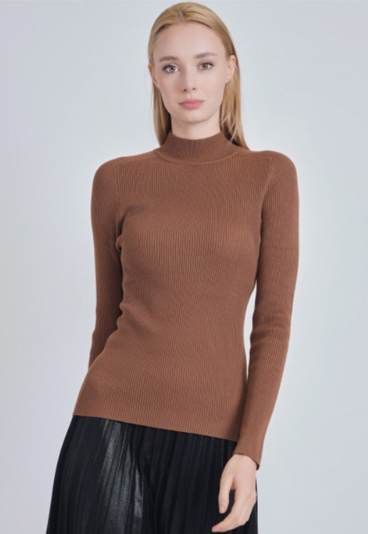 Yal Camel Mock Neck Rib Sweater F506
