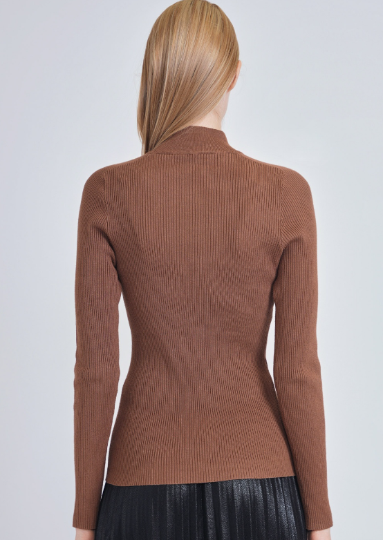 Yal Camel Mock Neck Rib Sweater F506