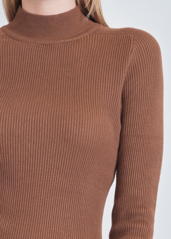 Yal Camel Mock Neck Rib Sweater F506