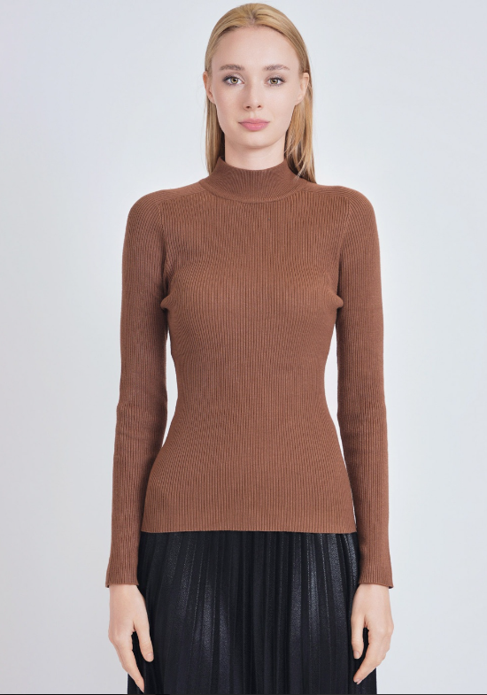 Yal Camel Mock Neck Rib Sweater F506