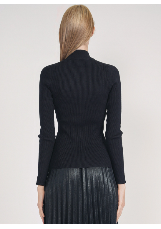Yal Black Mock Neck Rib Sweater F506