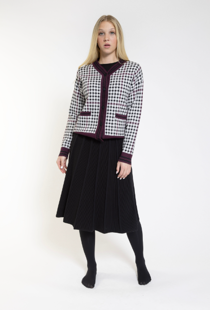 Luella White & Plum Boxed Print Cardigan TW23335-B
