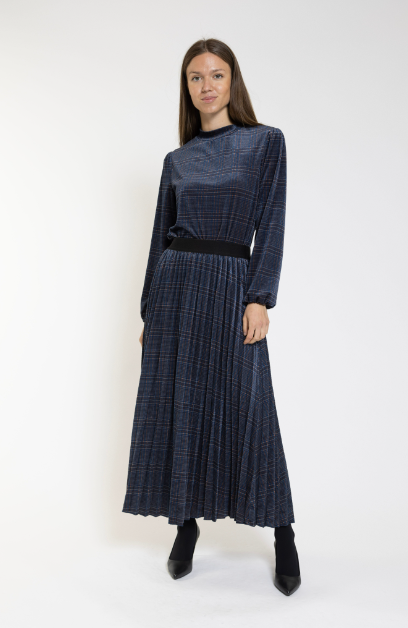 Donna Bella Navy & Orange Plaid Mock Neck Top TW23440-A