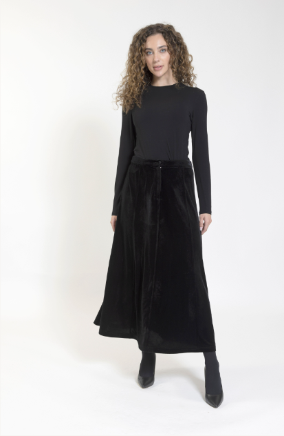 Black velvet skirt midi hot sale