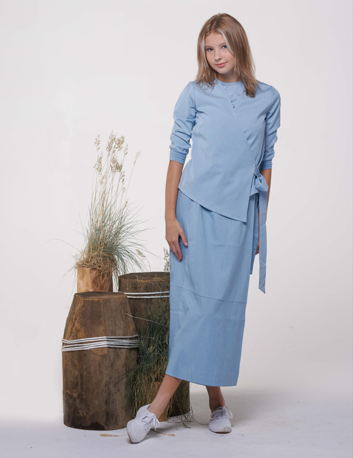 Lilac Chambray Wrap Midi Skirt 2707