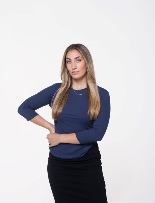 Ivee Navy 3/4 Sleeve V neck Tshirt 26163V