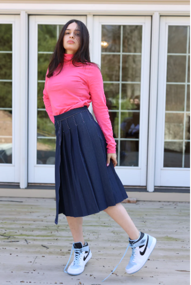 Lamor Denim Wrap Pleated Skirt