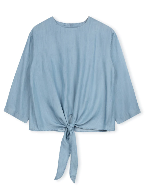 Tweed Denim Tie Waist Top W-12197