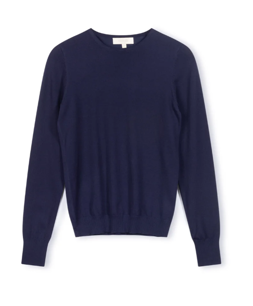 Beige Navy Knit Crewneck W-12959