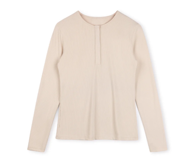 Since 2005 Beige Rib Henley Top W-12039