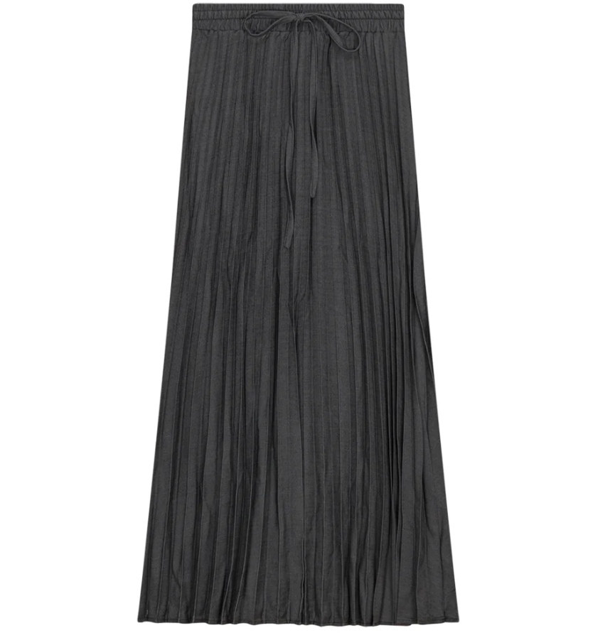 EUX Black Denim Pleated Midi Skirt SB3CM8388SM