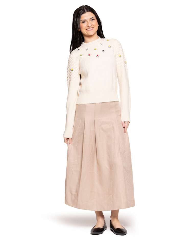Lilac Off White Textured Embroidered Sweater 11619KMW
