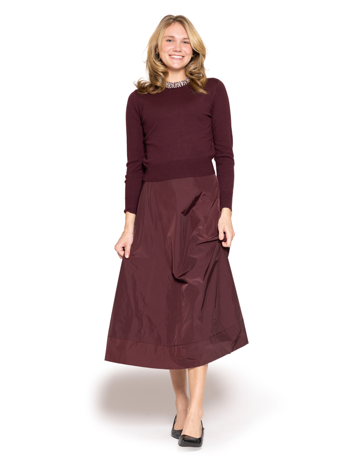 Lilac Burgundy Taffeta Paneled skirt with Belt 13415uw