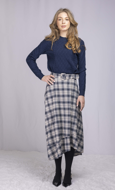 Ivee Navy/Tan Plaid Wool Skirt 26526