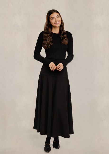 Reverie Black Midi Skirt RVW689S-B