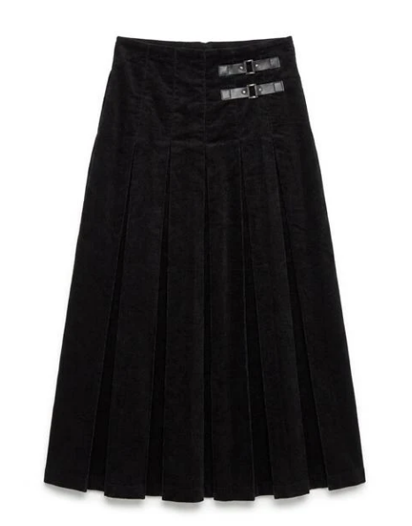 Legend Black Corduroy Pleated Skirt with Leather Straps WB6CPT7452SP