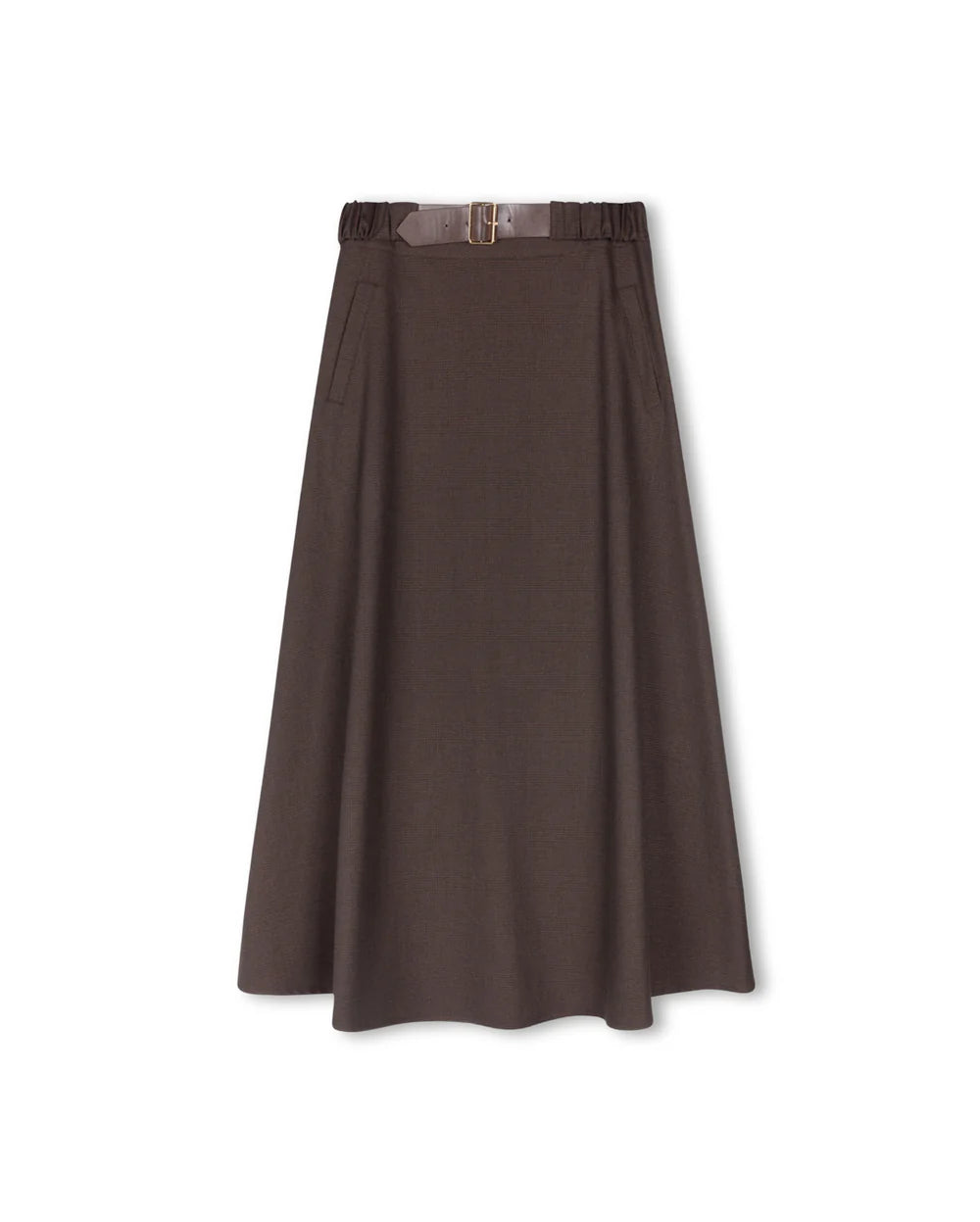 Beige Plaid Belted Skirt W-20601