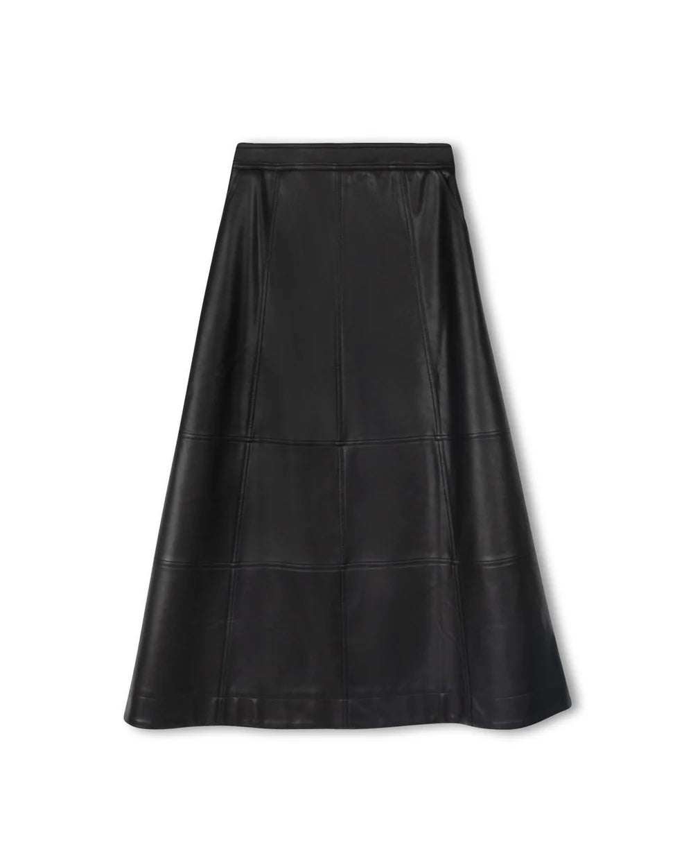 Slate Blk Leather Seam Detailed A Line Skirt W-21459
