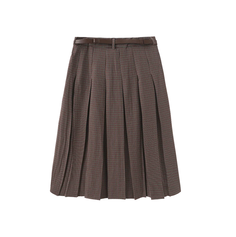 Shift Plaid Short Pleated Belted Skirt W-28870